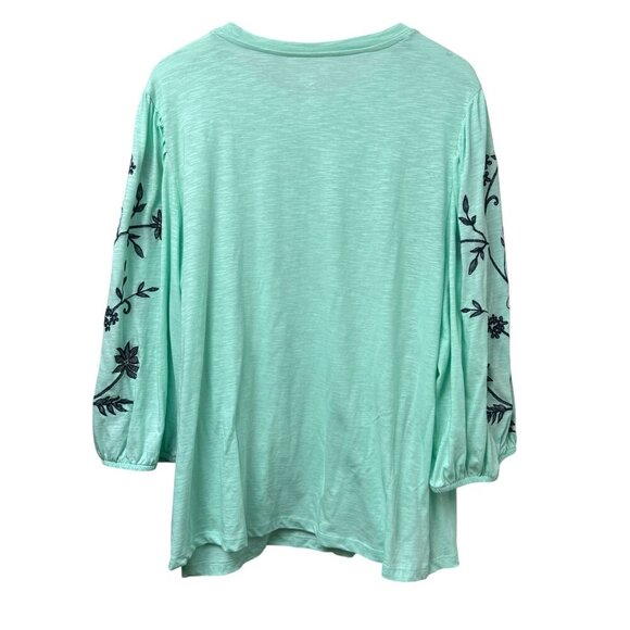 St Johns Bay Mint Green Top Plus Size 2X Embroidered Puff Sleeve Tunic Tee - Picture 3 of 8